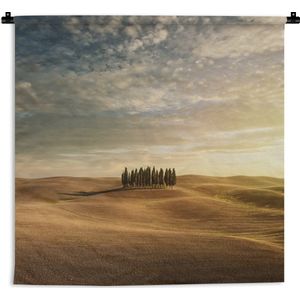 Wandkleed Toscaanse landschappen - Geel landschap in het Italiaanse Toscane Wandkleed katoen 60x60 cm - Wandtapijt met foto