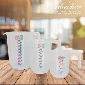 Soroh® | 3 Delige Maatbekers | 3-delige maatbekerset met liter-weergave en gramweergave voor meel en suiker van kunststof met afgeronde handgreep