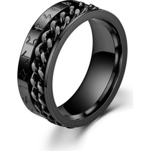 Spinner ring heren zwart - Ring man viking runen - Mauro Vinci - Met geschenkverpakking - maat 11