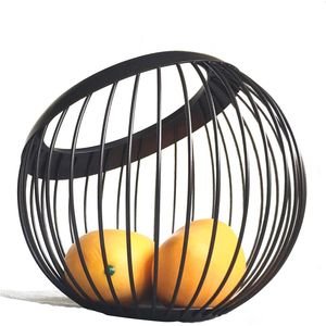 VANRA Fruitmand Modern, Fruitschaal Broodmand Rond Zwart Draadmand Lade Fruit Opslag voor Groenten, Keuken Organizer, Bruin