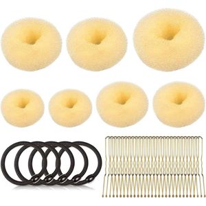 22-delige Hair Bun Maker Set - Bun Kussen Small & Large - 5 Elastische Haarband - U-vormige Hair Clips - Updos Top Knot Bun Help Hair Clips (Beige)