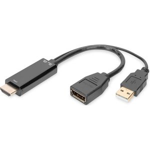 Digitus AK-330101-002-S HDMI-kabel DisplayPort / HDMI / USB Aansluitkabel DisplayPort-bus, HDMI-A-stekker, USB-A stekke