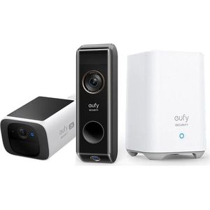 Eufy Solocam S220 + Dual deurbel met Homebase 2 bundel - zonne-energie beveiligings camera - voorkant en grond deurbel zicht