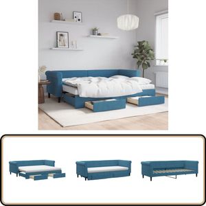vidaXL Slaapbank - Onderschuifbed - Lades - Blauw Slaapbank - Sofa Bed - Tweepersoons Bed - Blauwe Meubels - Lounge Furniture