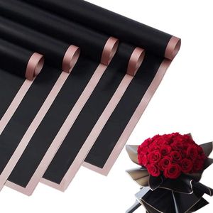 40 stuks Roségouden Rand Zwarte Bloemen Inpakpapier Wraps - Waterdicht Inpakpapier voor Verjaardag, Vakantie, Bruiloft - Geschenkverpakking voor Bloemenwinkel Boeketten - 556 cm x 555 cm
