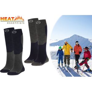 Heat Essentials - Ski Sokken 35 38 - Blauw - 2 Paar - Unisex - Extra Ondersteuning en Demping - Warme Sokken met Wol - Skisokken Heren - Skisokken Dames - Wintersport Sokken - Huissokken - Compressie sokken