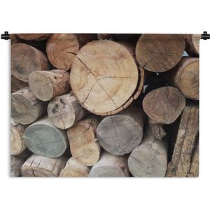 Wandkleed Brandhout - Stapel nog niet gehakt brandhout Wandkleed katoen 90x67 cm - Wandtapijt met foto