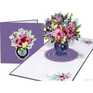 Popcards popupkaarten – Verjaardagskaart Paarse Klaprozen Klaproos Papaver Bloemen Gemengd Boeket Vriendschap Felicitatie Beterschap Troost pop-up kaart 3D wenskaart