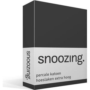 Snoozing - Hoeslaken - Extra hoog - Tweepersoons - 150x200 cm - Percale katoen - Antraciet