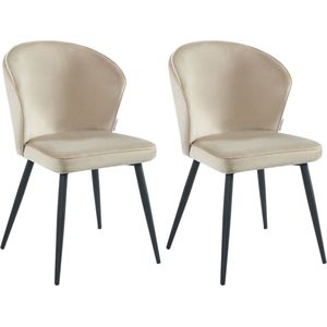 Colenis® - Curve Eetkamerstoel - Set Van 2 - Beige - Velvet - Zwarte Poten