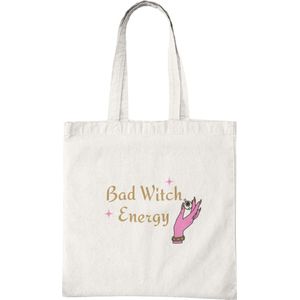 Katoenen Tas met Print - Bad Witch Energy Design - Tote Bag - Wit