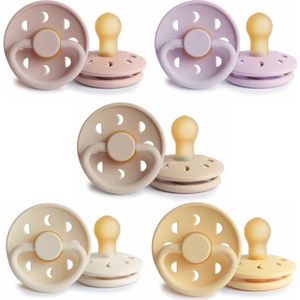 Frigg Moon Fopspeen set 5 stuks Soft Lilac,Blush,Croissant,Cream en Pale Daffodil 0-6 maand maat 1