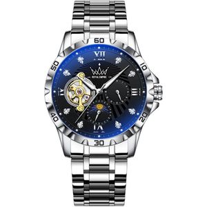 Royal Empire Heren horloge – Automatisch horloge - Mannen horloge – Saffier Glas-Staal mannen Horloge – RVS Horloge – Roestvrij Staal - Horloge stalen band – Automatisch uurwerk – Zilver Horloge – Zilverkleurig /Zwart- Chronograaf - 3 ATM waterdicht