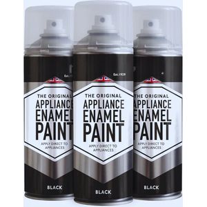 Zwarte Emaille Verf Voor Huishoudelijke Apparaten - 3 X 400 Ml - Perfecte Reparatieverf Voor Koelkasten - Vriezers - Wasmachines En Radiatoren