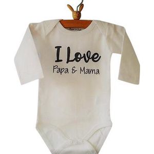 Baby Rompertje met tekst unisex I love Papa & Mama | Lange mouw | wit | maat 62/68