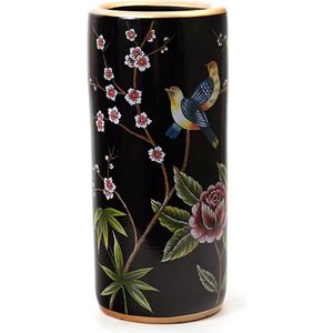 Fine Asianliving Keramische Parapluhouder Vaas Zwart Bloemen Handgemaakt - Calista D20xH45cm
