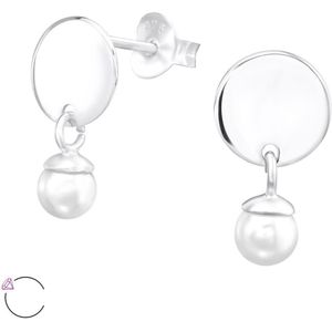 Oorbellen dames | Oorstekers | Zilveren oorstekers met hangende parel van Swarovski | WeLoveSilver