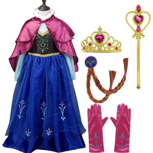 Prinsessenjurk meisje + Kroon + Vlecht + Toverstaf + Handschoenen - Verkleedjurk - Prinsessen speelgoed - Het Betere Merk - maat 92/98 (100)- Roze cape