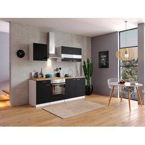 Goedkope keuken 210  cm - complete keuken met apparatuur Malia  - Wit/Grijs - soft close - keramische kookplaat  - afzuigkap - oven  - spoelbak