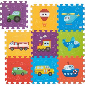 Relaxdays Puzzelmat Voertuigen - Puzzel Speelmat - Kindermat - Foam Speeltegels - Kruipmat