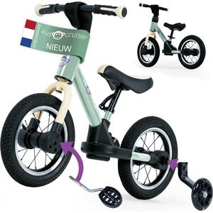 Kidcruiser Loopfiets met zijwieltjes & pedalen 2+ jaar - Driewieler loopfiets - 3 in 1 - Modulair Design - Licht groen