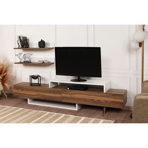 TV Meubel - Stijlvol Wit & Eiken Design - Ruime 180x41,7x29,5cm Afmetingen - Duurzaam Melamine Materiaal