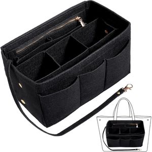 Tote tas organizer insert met meerdere compartimenten en ritsen - Stevige tas organizer met sleutelhanger (M zwart)