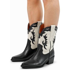 Manfield - Dames - Zwarte leren cowboy laarzen - Maat 38