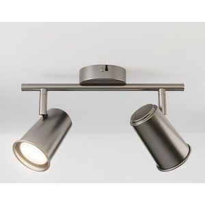 HOFTRONIC - Riga LED Plafondspot 2 Lichts GU10 4000K Neutraal wit - RVS - Spotje - Opbouwspot L274mm - Modern - Plafondlamp Woonkamer, Slaapkamer, Gang, Keuken