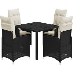The Living Store 5-delige Bistroset met kussens poly rattan zwart - Tuinstoel - Bistroset - Lounge Set - Buitendecoratie - Poly Rattan