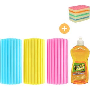 Scrub Daddy Damp Duster 3-Colors met Afwasmiddel - Schoonmaakset - Schoonmaaktrio - Schoonmaakspons - Schuursponsjes Krasvrij