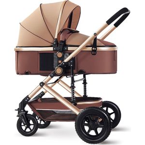 K IKIDO Kinderwagen 2 in 1 - Wandelwagen - Makkelijk opvouwbaar - verstelbare zonnescherm luifel - Khaki/Bruin - 0-36 Maanden