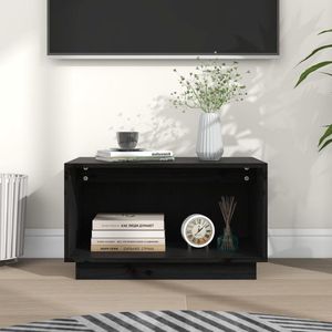 The Living Store Zwevend TV-meubel - Massief Grenenhout - 60 x 35 x 35 cm - Zwart