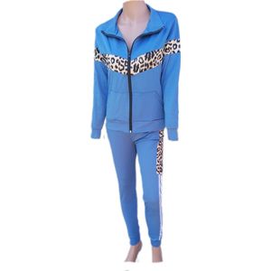 Dames - Huispak - Trainingspak - 2 delig - Kleur Blauw/Wit Panterprint - Maat 36-38