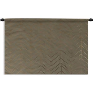 Wandkleed Luxe patroon - Luxe patroon van glimmende en gouden lijnen op een donkergroene achtergrond Wandkleed katoen 90x60 cm - Wandtapijt met foto