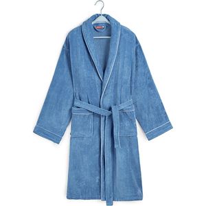 Badjas katoen - ochtendjas voor hem & haar - dames & heren - velours katoenen badjas - betaalbare luxe - denimblauw - maat M