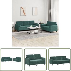 The Living Store 2-delige Loungeset met kussens fluweel donkergroen - Loungeset - Bankstel - Woonkamer Meubilair - Fluweel Sofa - Donkere Kleuren
