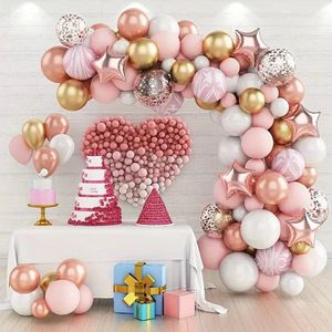 Ballonnenboog 82-delig - ballonnen set babyshower - ballonnen kraamfeest - ballonnen verjaardag - boog met ballonnen kinderfeestje - ballonnen roze wit en goud metallic - feest ballonnen bruiloft