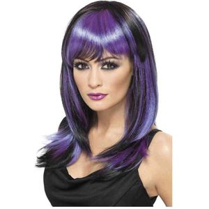 Glamour Witch Wig, Black and Purple