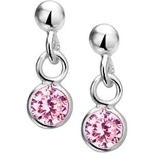 YO&NO - Oorbellen - Zilver - Oorhangers - Steker - Zirkonia - Roze - 12mm - 4,5mm - Kinderen - Zilver 925