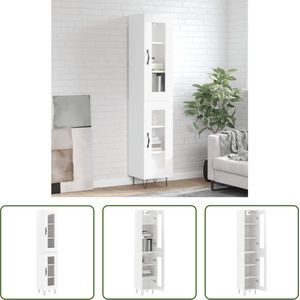 The Living Store Hoge Kast - Hoogglans Wit - Bewerkt hout - glas en metaal - 34.5 x 34 x 180 cm