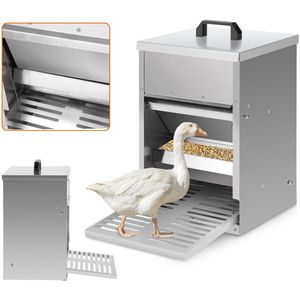 Voerautomaat - Kippenvoerbak - roestvrije stalen - voerautomaat pluimvee - Gegalvaniseerde stalen voerautomaat 5KG voerdispenser voerbak voor pluimvee, waterdicht en knaagdierbestendig, met automatisch pedaal en waterdichte deksel Kippenvoer