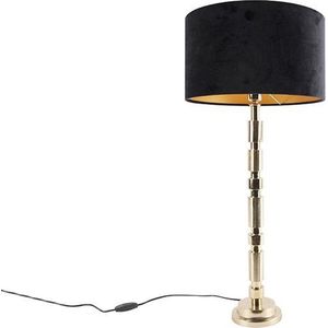 QAZQA torre - Art Deco Tafellamp met kap - 1 lichts - H 770 mm - Zwart Goud - Woonkamer | Slaapkamer