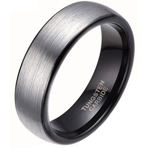 Wolfraam ring geborsteld zilver met Zwart 6mm-24mm