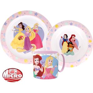 Disney Prinses Ontbijtset - 3 delig - Prinses Servies - BPA Vrij - Lunchsetje - Bord - Beker - Mok - princess - Verjaardagscadeau - Ariel - Assepoester - Doornroosje