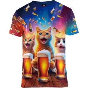Bier festival met katten T-shirt Maat M - Crew neck - Festival shirt - Superfout - Fout T-shirt - Feestkleding - Festival outfit - Foute kleding - Kattenshirt