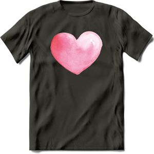 Valentijn Pastel waterverf Hart T-Shirt | Grappig Valentijnsdag Cadeautje voor Hem en Haar | Dames - Heren - Unisex | Kleding Cadeau | - Donker Grijs - XXL