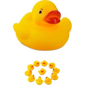 Relaxdays badeendje - 5 cm - 12 stuks - piepende eendjes - badspeelgoed - geel