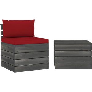 vidaXL Loungeset 2-delig met kussens wijnrood Pallet Tuinset - Lounge Set - Tuinset - Buitendecor - Garden Furniture