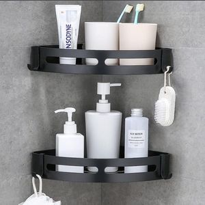 Hoek Badkamer Plank Hoek Plank Douche Trolley Met Haken Geen Boren Alunimun Badkamer Plank Organizer Voor Keuken (Zwart)